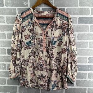 Good Hart Whitney Floral Peasant Boho Tassel Blouse M